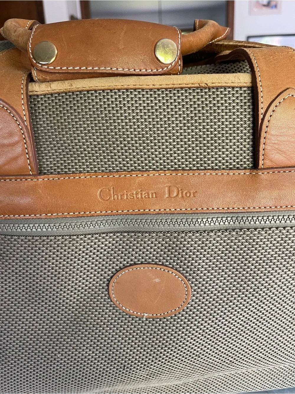 Vintage Christian Dior Garment Bag Suitcase Travel Bag Canvas Leather Carry On - Picture 3 of 14